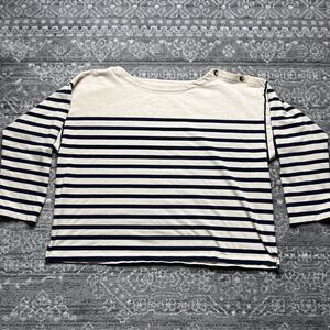 J CREW Womens Knit TOP Size 3X 3/4 Sleeve Navy  Beige Stripe  Nautical Buttons